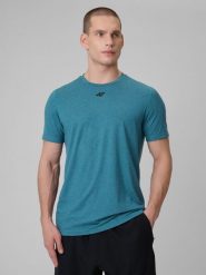 4F Koszulka treningowa regular szybkoschnąca męska - granatowa XL. Niebieskie t-shirty męskie 4F, m, bez wzorów, bez kołnierzyka, bez ramiączek. Za 99.99 zł.