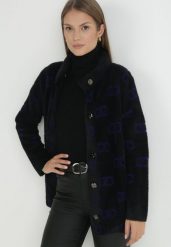 Czarno-Granatowy Kardigan Zapinany Arcite. Czarne kardigany damskie Born2be, uniwersalny, bez wzorów, z jeansu, eleganckie, bez kołnierzyka. Za 179.99 zł.