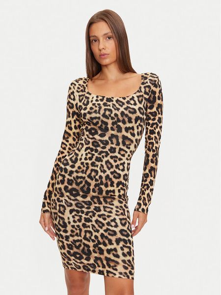 Marciano Guess Sukienka codzienna 4BGK12 6264A Brązowy Slim Fit. Brązowe sukienki damskie Marciano Guess, na co dzień, z aplikacjami, z wiskozy, bez kołnierzyka, bez ramiączek, proste. Za 689.99 zł.