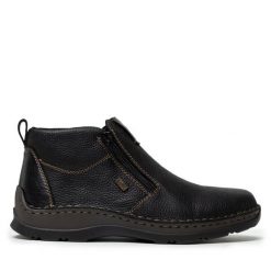 Botki Rieker. Czarne botki męskie Rieker, bez wzorów, bez obcasa, bez zapięcia. Za 399.99 zł.