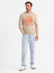 Bluza męska nierozpinana z nadrukiem collegowym - piaskowa V1 - Rozmiar: S. Bluzy męskie Ombre Clothing, m, bez wzorów, z bawełny, bez ramiączek, bez kaptura. W wyprzedaży za 49.99 zł.