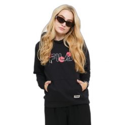 Damska bluza z kapturem Fila Bellagio. Czarne bluzy damskie Fila, bez wzorów, z bawełny, bez ramiączek, z kapturem. Za 139.99 zł.