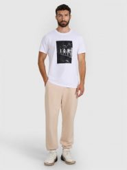 4F Spodnie dresowe joggery męskie - beżowe M. Brązowe spodnie materiałowe męskie 4F, bez wzorów, z bawełny. Za 149.99 zł.