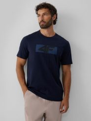4F T-shirt regular z nadrukiem męski - granatowy XXL. Niebieskie koszulki sportowe męskie 4F, m, bez wzorów, z bawełny, bez ramiączek. Za 79.99 zł.