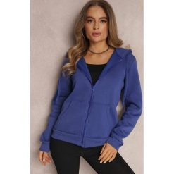 Granatowa Bluza z Kapturem Harasphei. Niebieskie bluzy damskie Renee, l, bez wzorów, z jeansu, klasyczne, bez ramiączek, z kapturem. Za 49.99 zł.