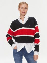 Tommy Jeans Sweter DW0DW15941 Kolorowy Regular Fit. Swetry nierozpinane damskie Tommy Jeans, xl, bez wzorów, z jeansu, bez kołnierzyka, bez ramiączek. W wyprzedaży za 419.99 zł.