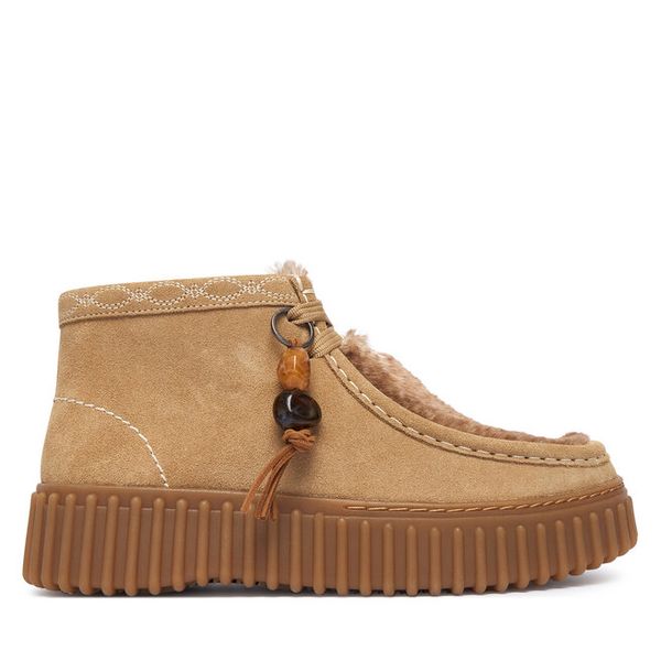 Trzewiki Clarks. Brązowe botki damskie Clarks, bez wzorów, bez obcasa, na płaskiej podeszwie, bez zapięcia. Za 519.99 zł.