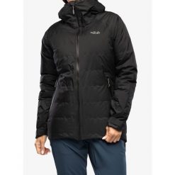 Kurtka puchowa damska Rab Valiance Jacket. Czarne kurtki sportowe damskie RAB, xs, bez wzorów, z puchu, bez ramiączek, bez kaptura, trekkingowe. Za 1,163.99 zł.
