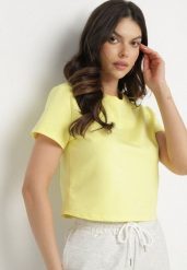 Żółty T-shirt z Bawełny o Krótkim Kroju Galarina. Żółte t-shirty damskie Born2be, l, bez wzorów, z bawełny, casualowe, bez kołnierzyka, bez ramiączek. Za 69.99 zł.