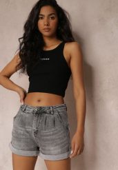 Szare Szorty z Jeansu z Modnymi Zakładkami Tenak. Szare szorty damskie Renee, bez wzorów, z jeansu, klasyczne. Za 34.99 zł.