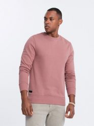 Męska nierozpinana dresowa bluza BASIC – ciemnoróżowa V4 OM-SSBN-0159 - XXL. Czerwone bluzy męskie Ombre Clothing, l, bez wzorów, z dresówki, klasyczne, bez ramiączek, bez kaptura. Za 119.99 zł.