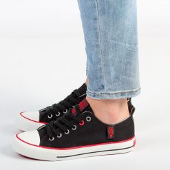 Czarne trampki damskie Big Star Jj274122. Czarne trampki i tenisówki damskie BIG STAR, bez wzorów, z tkaniny, bez zapięcia. Za 109.52 zł.