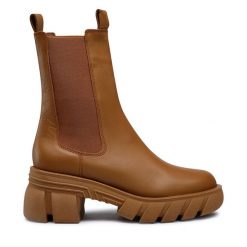 Sztyblety Badura. Brązowe botki damskie Badura, bez wzorów, bez obcasa, na słupku, bez zapięcia. Za 208.99 zł.