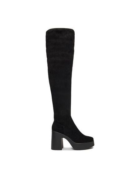 DeeZee Kozaki 22066-1 Czarny. Czarne kozaki damskie DeeZee, bez wzorów, z materiału, bez obcasa, na słupku, bez zapięcia. Za 229.99 zł.
