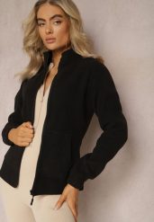 Czarna Bluza na Suwak Ocieplana Polarem z Kołnierzem Imerulia. Czarne bluzy damskie Renee, na zimę, uniwersalny, bez wzorów, z polaru, bez ramiączek, bez kaptura. Za 44.99 zł.