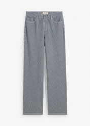 Dżinsy straight o luźnym kroju, high waist, w paski. Niebieskie jeansy damskie bonprix, bez wzorów, z jeansu, z podwyższonym stanem. Za 74.99 zł.