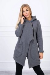 Bluza ocieplana z asymetrycznym suwakiem grafitowa. Szare bluzy damskie KESI, l, bez wzorów, z bawełny, bez ramiączek, bez kaptura. Za 238.37 zł.