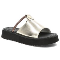 Złote Klapki S.Barski Modne Obuwie Damskie. Żółte klapki damskie S.BARSKI, na lato, bez wzorów, eleganckie, bez obcasa, bez zapięcia. Za 179.00 zł.