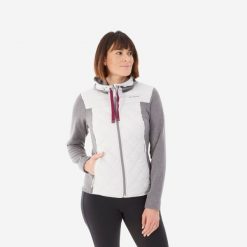 Bluza turystyczna damska Quechua NH100 Hybrid. Szare bluzy damskie QUECHUA, m, bez wzorów, z dzianiny, sportowe, bez ramiączek, bez kaptura. W wyprzedaży za 79.99 zł.