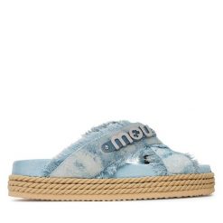 Klapki Mou. Niebieskie klapki damskie Mou, bez wzorów, bez obcasa, bez zapięcia. Za 559.99 zł.