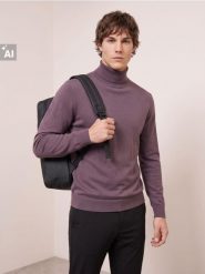 Klasyczny golf z bawełną - fioletowy. Fioletowe swetry męskie Sinsay, l, bez wzorów, z bawełny, klasyczne, bez kołnierzyka, bez ramiączek. Za 49.99 zł.