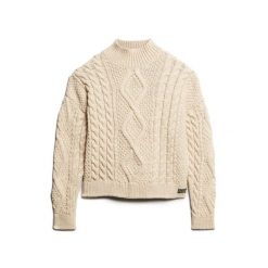Damski sweter polo z dzianiny Superdry Aran Cable. Białe swetry nierozpinane damskie Superdry, na jesień, l, bez wzorów, z dzianiny, biznesowe, bez kołnierzyka, bez ramiączek. Za 386.40 zł.