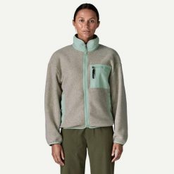 PATAGONIA Bluza damska W's Synch Jkt oatmeal heather w/thin ice-L. Niebieskie bluzy damskie Patagonia, l, bez wzorów, z materiału, klasyczne, bez ramiączek, bez kaptura. Za 656.35 zł.