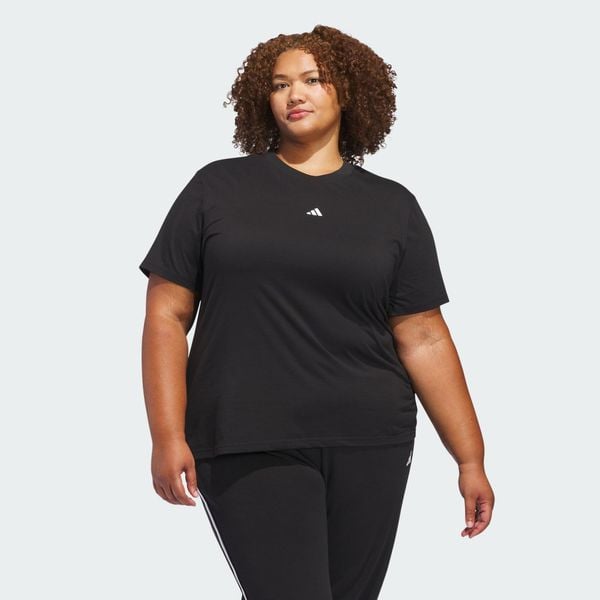 Koszulka Small Logo (Plus Size). Białe bluzki damskie Adidas, plus size, bez wzorów, z bawełny, sportowe, bez kołnierzyka, plus size, bez ramiączek. Za 109.00 zł.