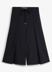 Spodnie sportowe o kroju culotte z ozdobnymi zakładkami, szybkoschnące. Czarne spodnie dresowe damskie bonprix, bez wzorów, sportowe. Za 117.99 zł.