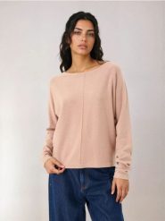 Sweter basic z ozdobnym przeszyciem z wiskozą - beżowy. Brązowe swetry nierozpinane damskie Sinsay, l, bez wzorów, z wiskozy, bez kołnierzyka, bez ramiączek. Za 39.99 zł.