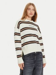 Guess Jeans Sweter W4BR09 Z3HM1 Biały Regular Fit. Białe swetry nierozpinane damskie Guess Jeans, s, z aplikacjami, z bawełny, bez kołnierzyka, bez ramiączek. Za 299.99 zł.