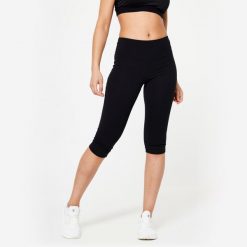 Krótkie legginsy fitness damskie Domyos slim. Czarne legginsy damskie DOMYOS, bez wzorów, z bawełny. Za 39.99 zł.