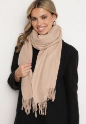 Beżowy Szalik z Bawełną i Wiskozą Ozdobiony Frędzlami Siadortia. Brązowe szaliki damskie Born2be, bez wzorów, z bawełny. Za 44.99 zł.
