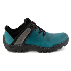 Olivier Skórzane buty trekkingowe męskie 311GT turkusowe zielone. Zielone trekkingi męskie ze skóry, bez zapięcia. Za 351.82 zł.
