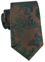 Brązowy Krawat w Zielony Wzór Kwiatowy - Alties. Brązowe krawaty i muchy Alties, bez wzorów, z tkaniny, eleganckie. Za 55.00 zł.