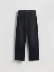 Jeansy wide leg - czarny. Czarne jeansy damskie Reserved, bez wzorów, z bawełny, z podwyższonym stanem. Za 139.99 zł.