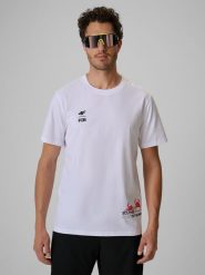 4F T-shirt regular z nadrukiem męski - biały M. Białe t-shirty męskie 4F, m, bez wzorów, z bawełny, bez kołnierzyka, bez ramiączek. Za 69.99 zł.