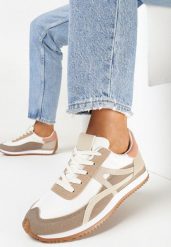 Ciemnobeżowe Sneakersy przed Kostkę z Przeszyciami Cidju. Brązowe obuwie sportowe damskie Born2be, bez wzorów, bez zapięcia. Za 89.99 zł.