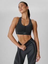 4F Biustonosz treningowy z niskim wsparciem damski - czarny M/L. Czarne bielizna sportowa damska 4F, l, bez wzorów, ze skóry. Za 119.99 zł.