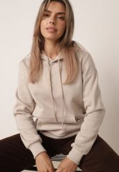 Beżowa Bluza z Troczkami i Kapturem Sondos. Brązowe bluzy damskie Born2be, l, bez wzorów, z polaru, biznesowe, bez ramiączek, z kapturem. Za 59.99 zł.