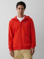 4F Bluza dresowa regular z kapturem męska - czerwona L. Czerwone bluzy męskie 4F, l, bez wzorów, z dresówki, klasyczne, bez ramiączek, z kapturem. Za 169.99 zł.