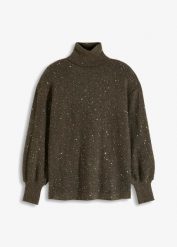 Sweter. Brązowe swetry nierozpinane damskie bonprix, bez wzorów, bez kołnierzyka, bez ramiączek. Za 129.99 zł.