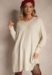 Jasnobeżowa Dzianinowa Sukienka z Wiskozą o Klasycznym Kroju Rinassa. Brązowe sukienki damskie Renee, na co dzień, bez wzorów, z dzianiny, eleganckie, bez kołnierzyka, bez ramiączek, mini, proste. Za 84.99 zł.
