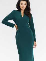 Sukienka Model A667 Bottle Green - awama. Zielone sukienki damskie Awama, do pracy, l, bez wzorów, z elastanu, biznesowe, bez kołnierzyka, plus size, bez ramiączek, midi, dopasowane. Za 369.96 zł.