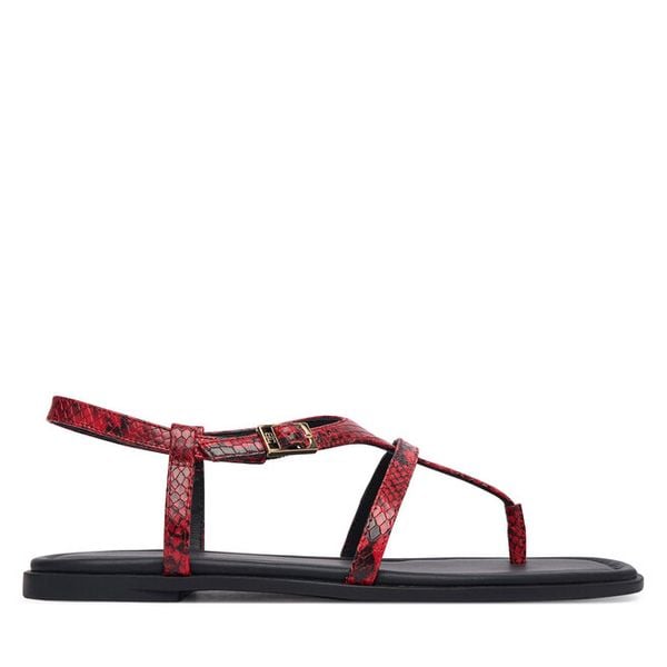 Sandały Tommy Hilfiger. Czerwone sandały damskie Tommy Hilfiger, bez wzorów, bez obcasa, na płaskiej podeszwie, bez zapięcia. Za 363.99 zł.