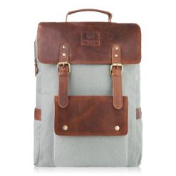 Plecak na laptopa vintage PAOLO PERUZZI SI-03-BU szary. Szare plecaki męskie Paolo Peruzzi, bez wzorów, z materiału, vintage. Za 202.49 zł.