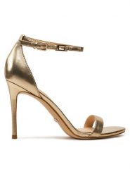 Guess Sandały Kabaile FL8KIL LEA03 Złoty. Żółte sandały damskie Guess, z aplikacjami, ze skóry, bez obcasa, na szpilce, bez zapięcia. Za 539.99 zł.