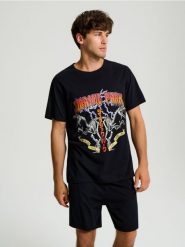 Piżama dwuczęściowa Jurassic Park - czarny. Czarne piżamy męskie Sinsay, l, bez wzorów, bez kołnierzyka, bez ramiączek. Za 49.99 zł.