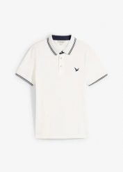Koszula polo z piki z czystej bawełny. Białe koszule męskie bonprix, l, bez wzorów, z bawełny, bez kołnierzyka, bez ramiączek. Za 69.99 zł.
