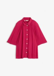 Bluzka oversize ze strukturalnej wiskozy. Brązowe bluzki damskie bonprix, bez wzorów, z wiskozy, bez kołnierzyka, bez ramiączek. Za 112.99 zł.